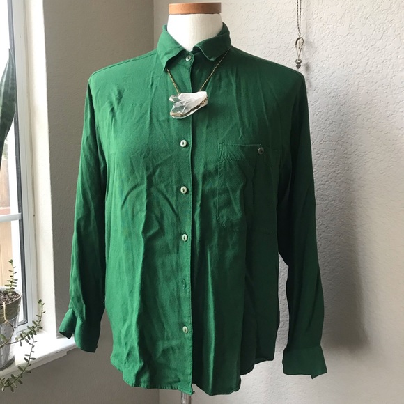 Vintage | Tops | Vintage Green Button Down | Poshmark